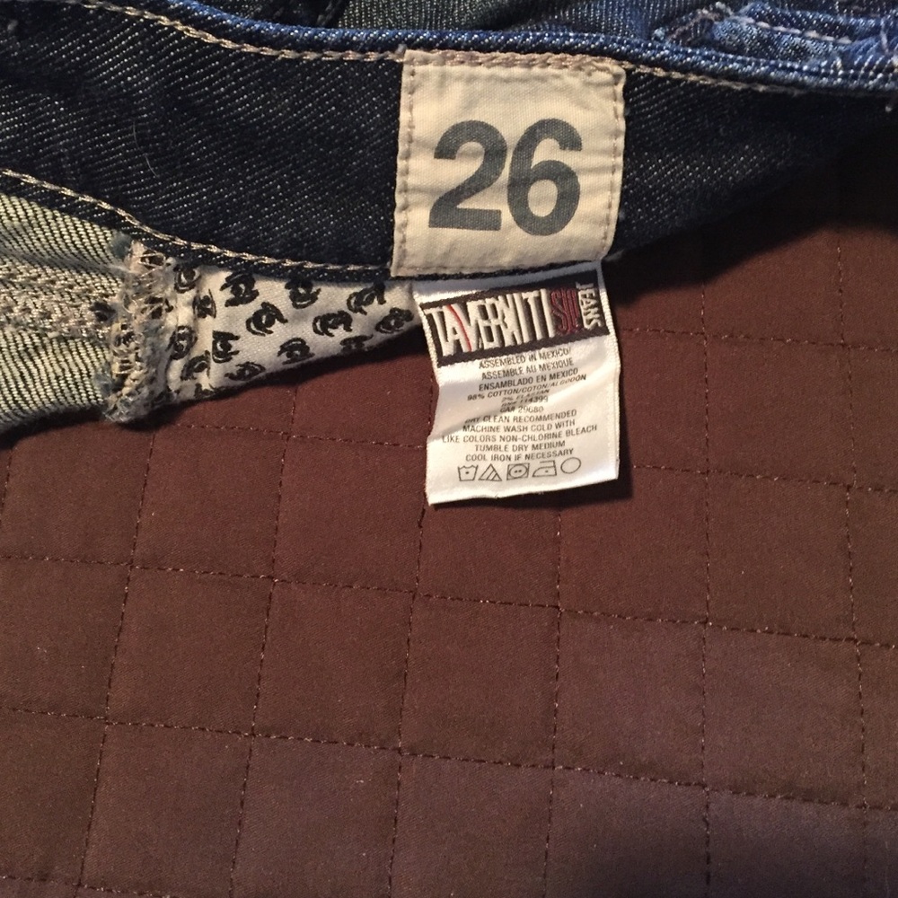 Taverniti So Jeans Dark Blue Denim Jean Shorts with Patterned Cuffs - Picture 4 of 4